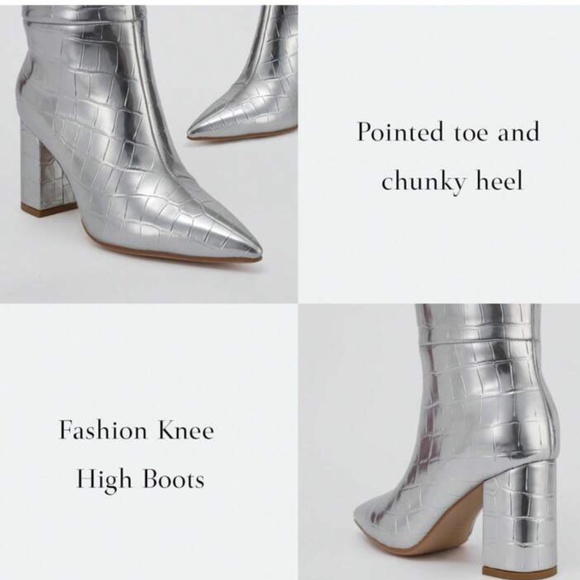 Women’s Silver Tall Faux Crocodile Boots - Picture 3 of 9